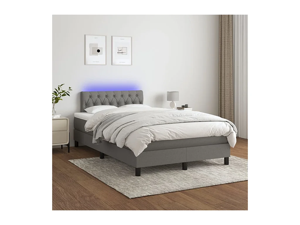 Boxspring met matras en LED stof donkergrijs 120x200 cm