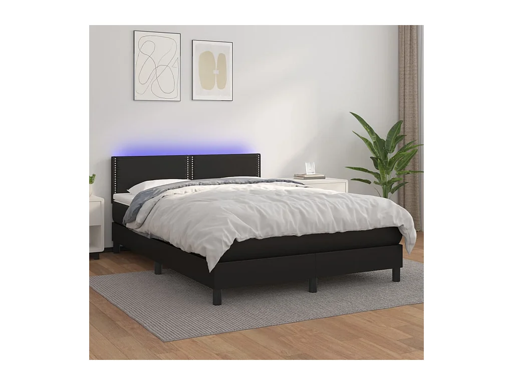 Sommier tapissier avec matelas et LED Noir 140x190cm Similicuir