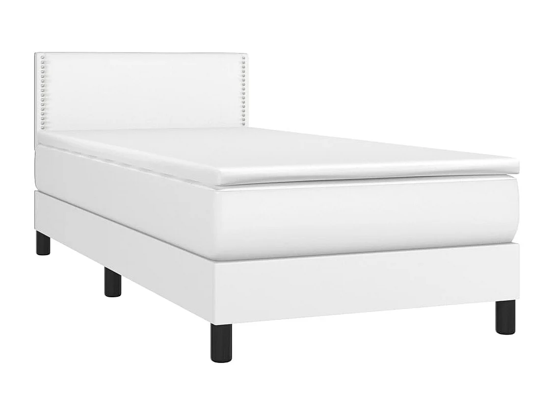 Cama box spring c/ colchão/LED 80x200cm couro artificial branco
