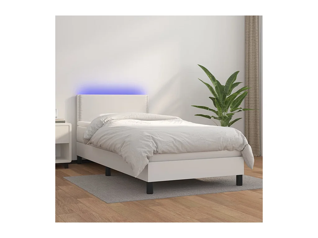 Sommier tapissier avec matelas et LED Blanc 80x200cm Similicuir