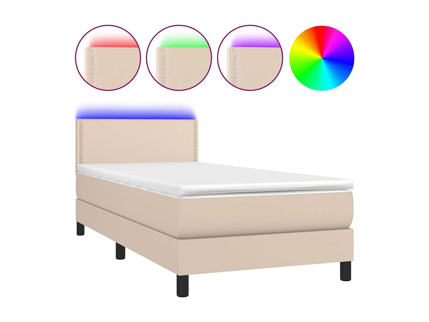 Cama box spring colchón LED cuero sintético capuchino 100x200cm