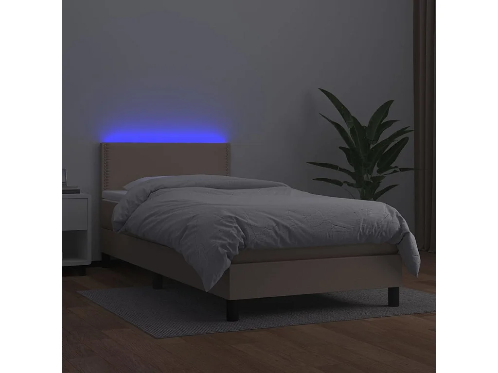 Cama box spring colchón LED cuero sintético capuchino 100x200cm