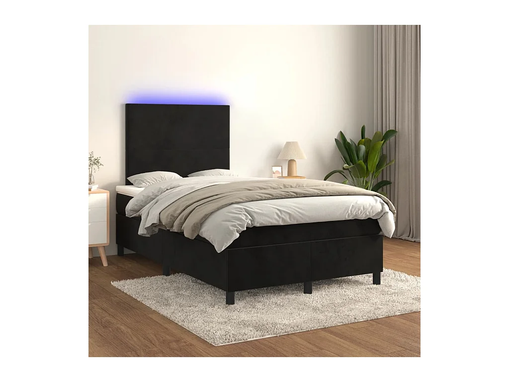 Sommier tapissier avec matelas et LED Noir 120 x 200 cm Velours