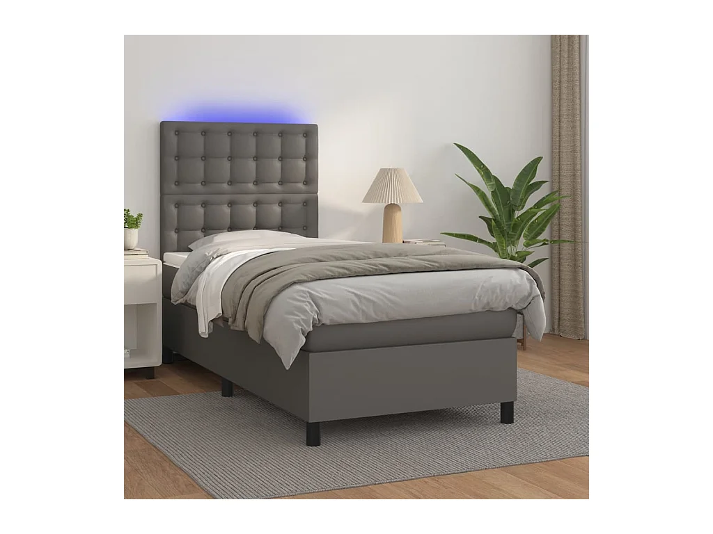 Sommier tapissier et matelas et LED Gris 90x190 cm Similicuir
