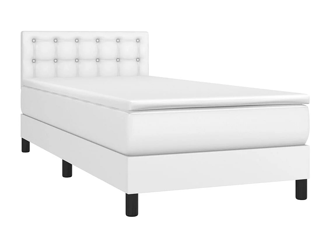 Cama box spring c/ colchão/LED 80x200cm couro artificial branco