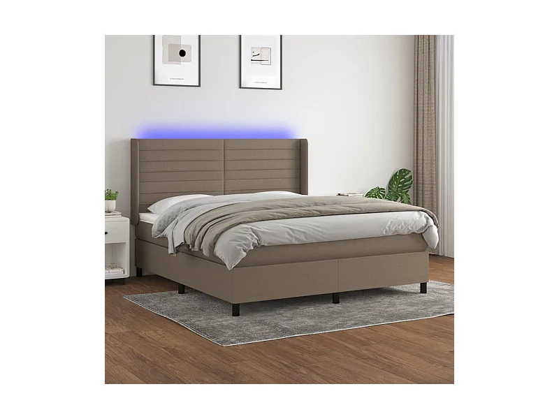 Sommier tapissier avec matelas et LED Taupe 180x200 cm Tissu