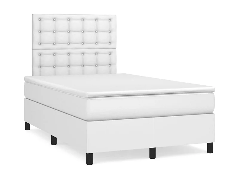 Cama box spring c/colchão/LED 120x190cm couro artificial branco