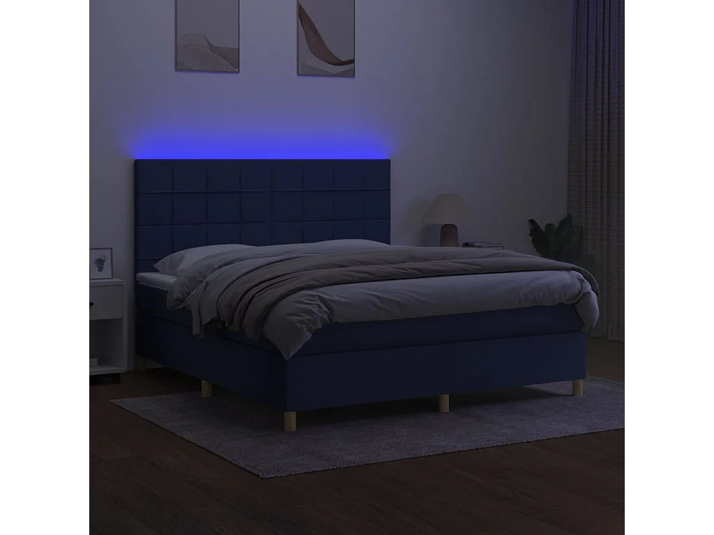 Boxspring met matras en LED stof blauw 180x200 cm