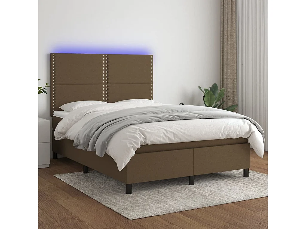 Sommier tapissier matelas et LED Marron foncé 140x200 cm Tissu
