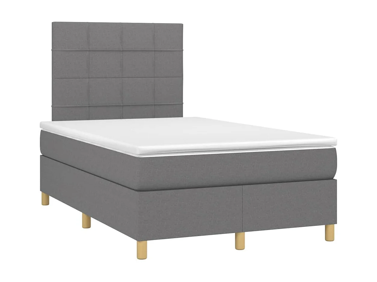 Sommier tapissier et matelas et LED Gris foncé 120x200 cm Tissu