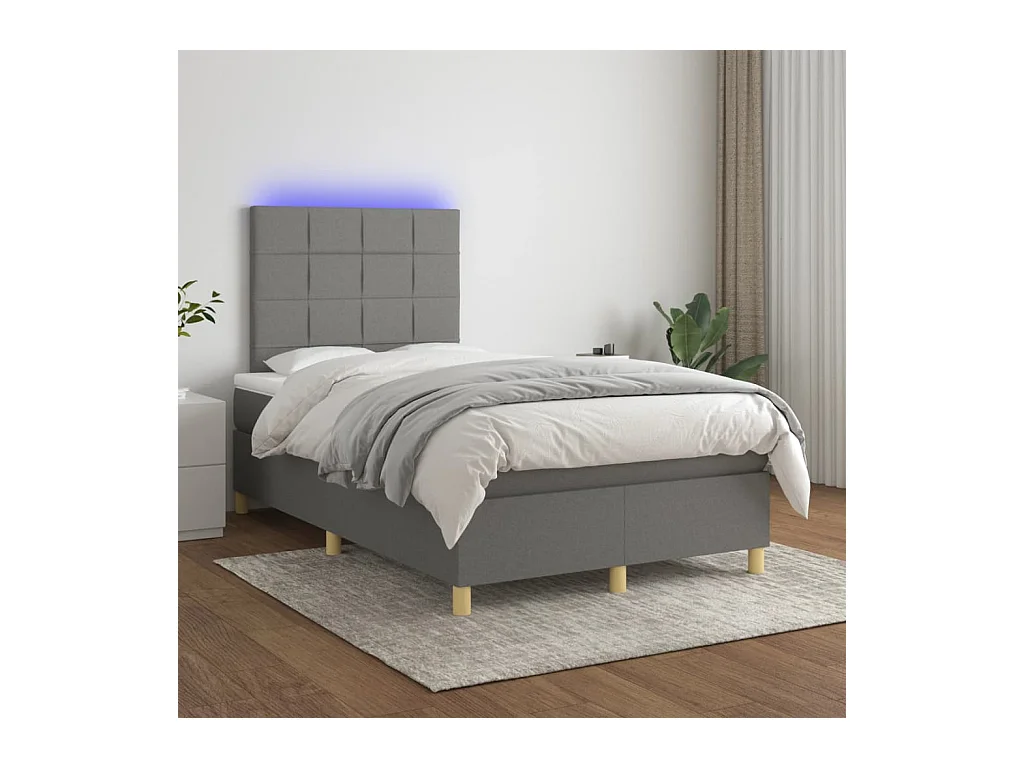 Sommier tapissier et matelas et LED Gris foncé 120x200 cm Tissu