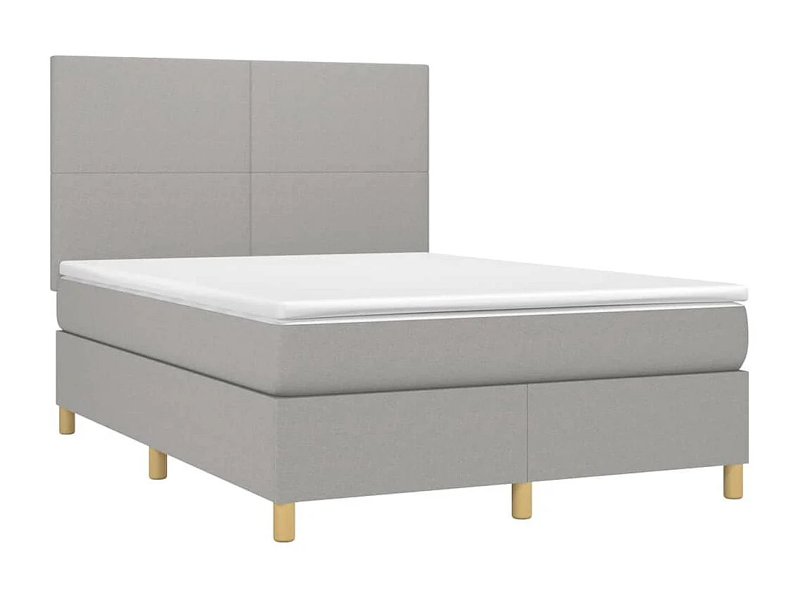 Cama box spring c/ colchão e LED 140x190 cm tecido cinza-claro