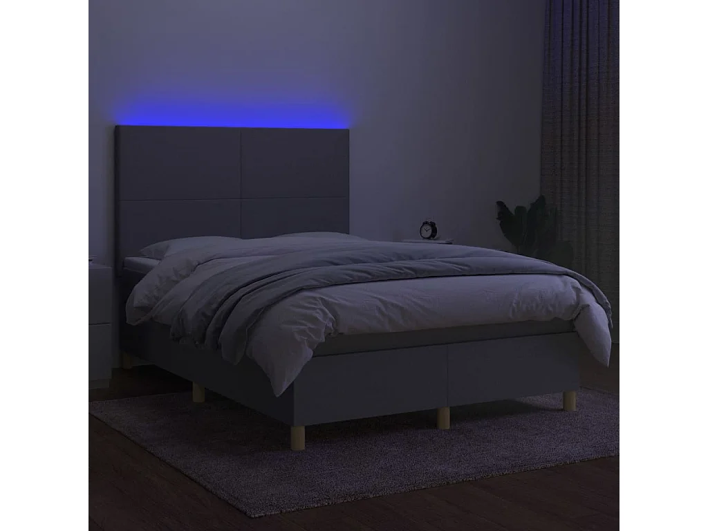 Sommier tapissier et matelas et LED Gris clair 140x190 cm Tissu