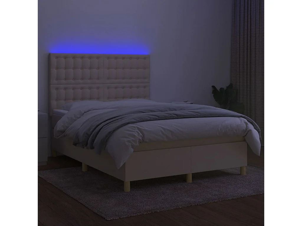 Sommier tapissier avec matelas et LED Crème 140x190 cm Tissu
