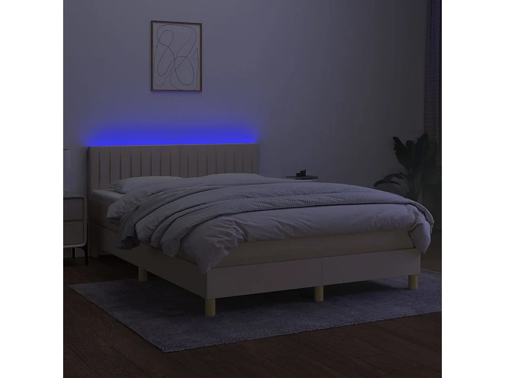 Sommier tapissier avec matelas et LED Crème 140x190 cm Tissu