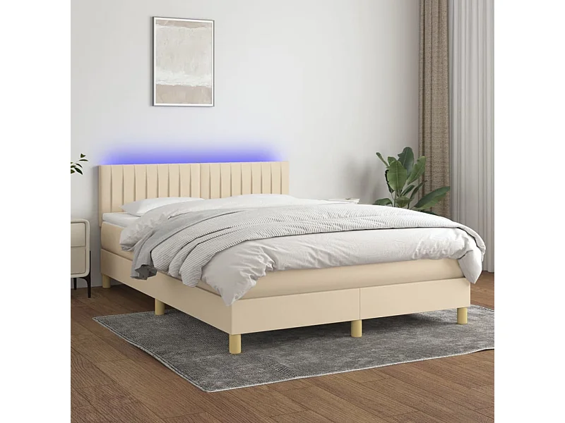 Sommier tapissier avec matelas et LED Crème 140x190 cm Tissu