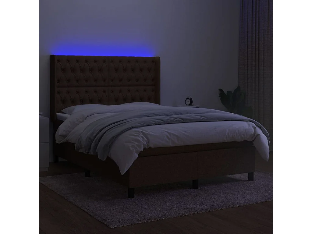 Sommier tapissier matelas et LED Marron foncé 140x200 cm Tissu