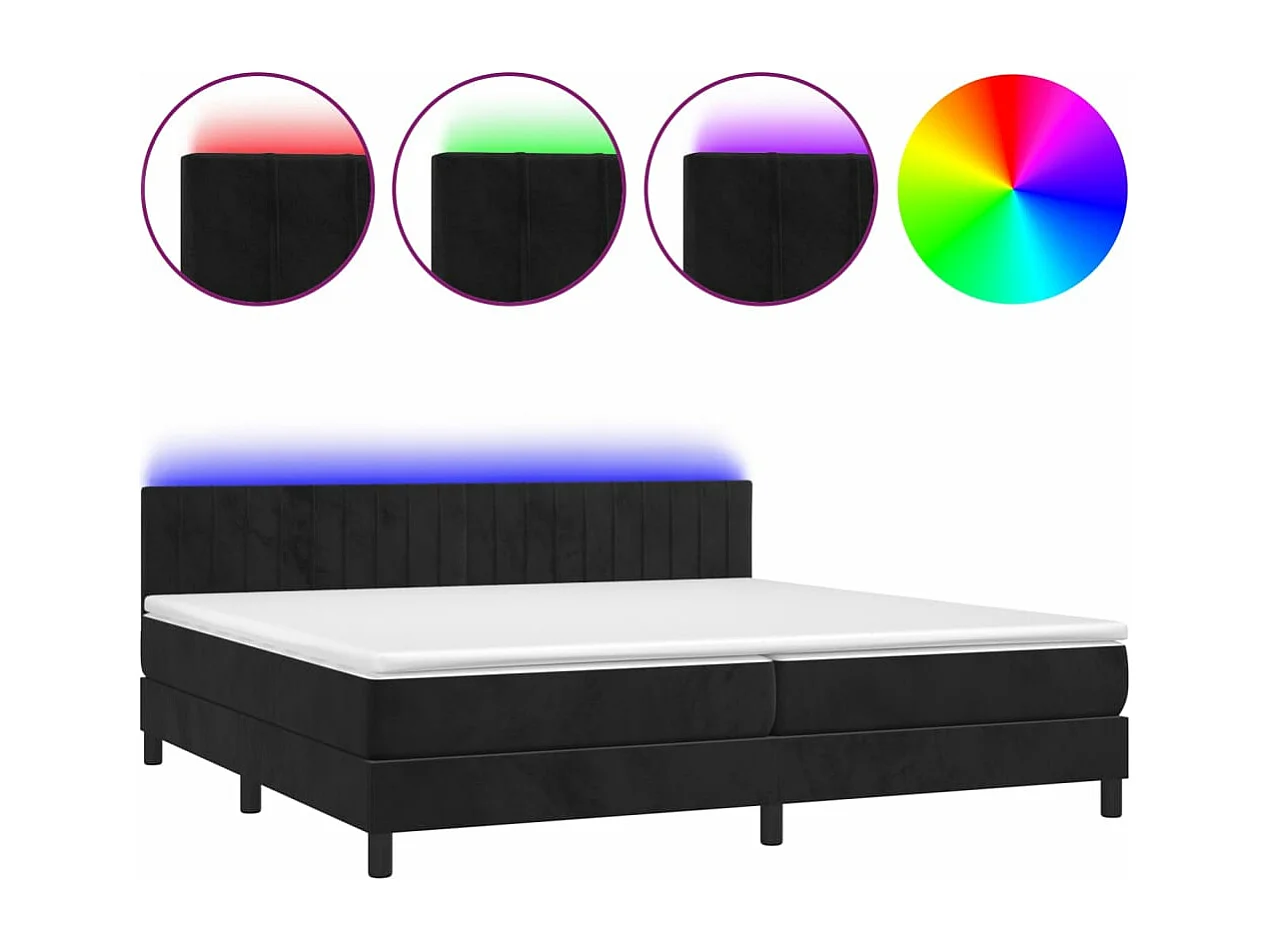 Cama box spring c/ colchão/LED 200x200 cm veludo preto