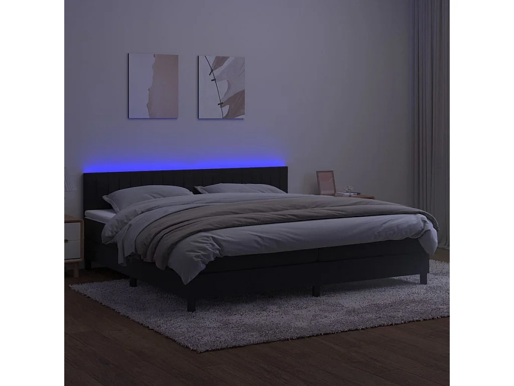 Cama box spring c/ colchão/LED 200x200 cm veludo preto