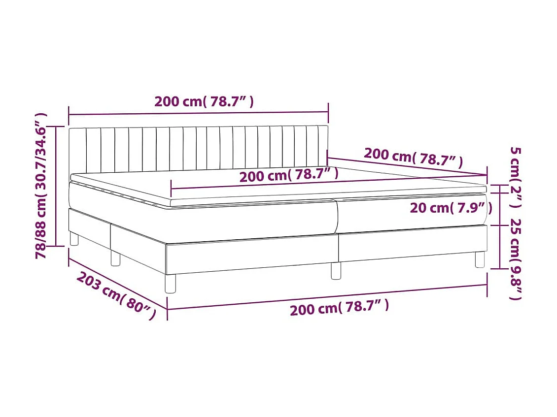 Cama box spring c/ colchão/LED 200x200 cm veludo preto