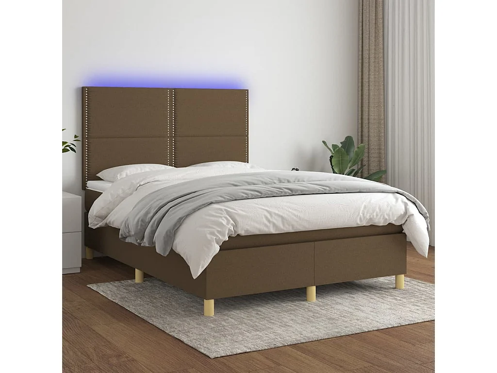 Sommier tapissier matelas et LED Marron foncé 140x200 cm Tissu