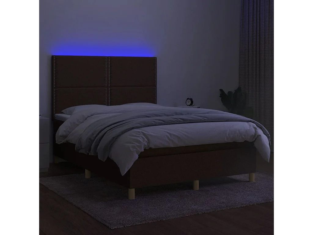 Sommier tapissier matelas et LED Marron foncé 140x200 cm Tissu