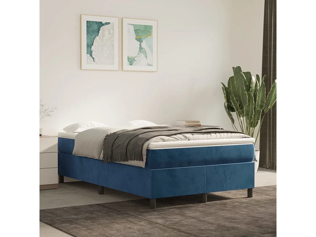 Cama boxspring com colchão 120x190 cm veludo azul-escuro