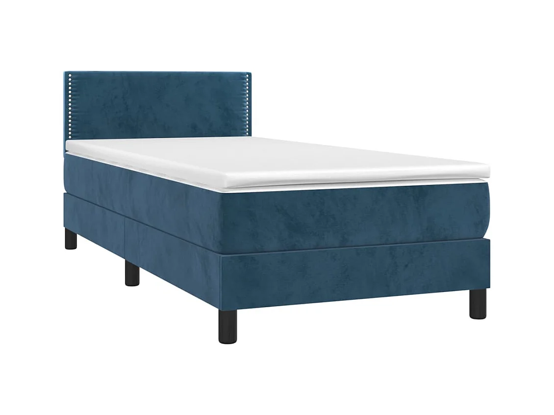 Cama box spring c/ colchão/LED 100x200 cm veludo azul-escuro