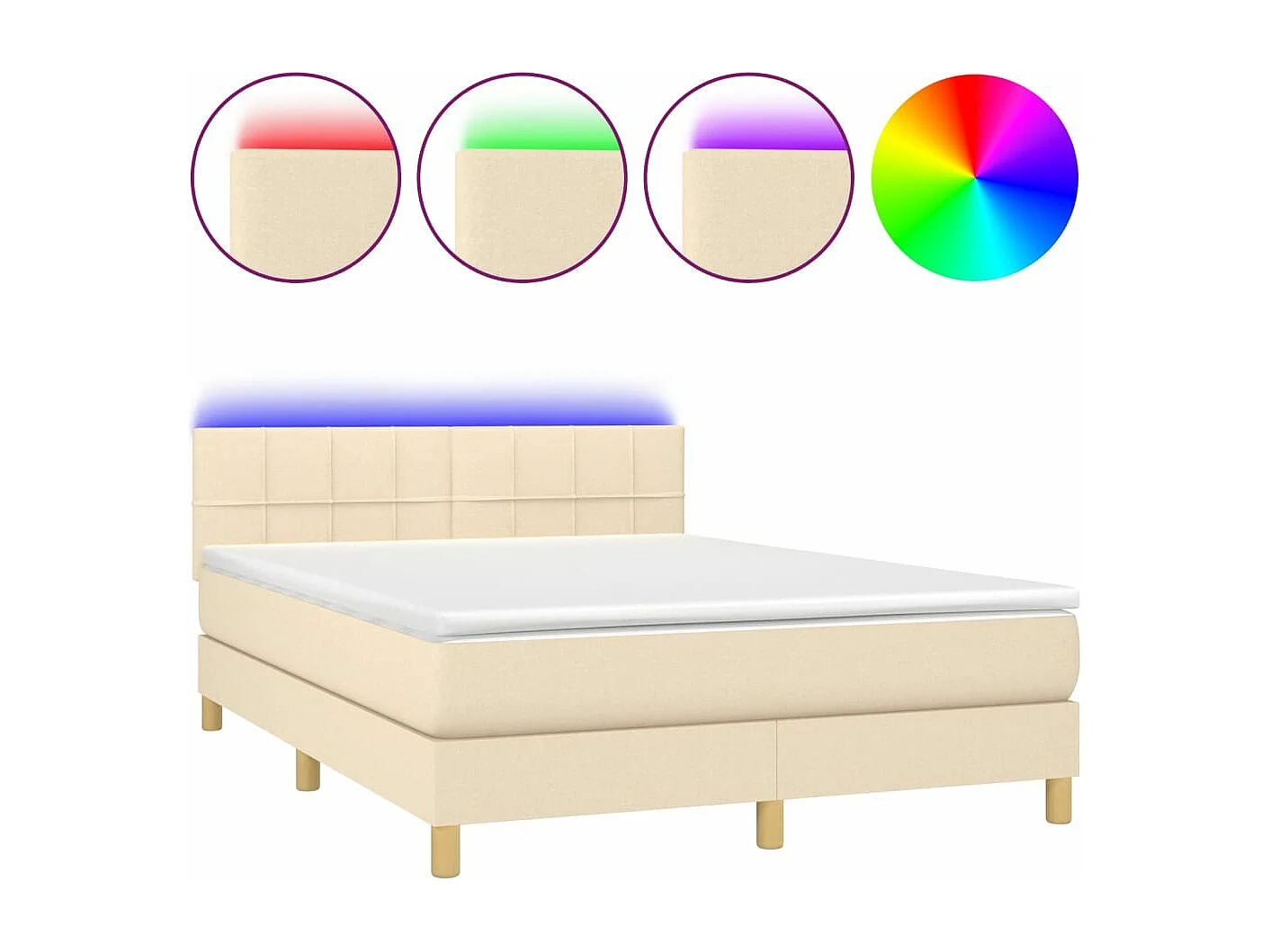 Boxspring met matras en LED stof crèmekleurig 140x190 cm