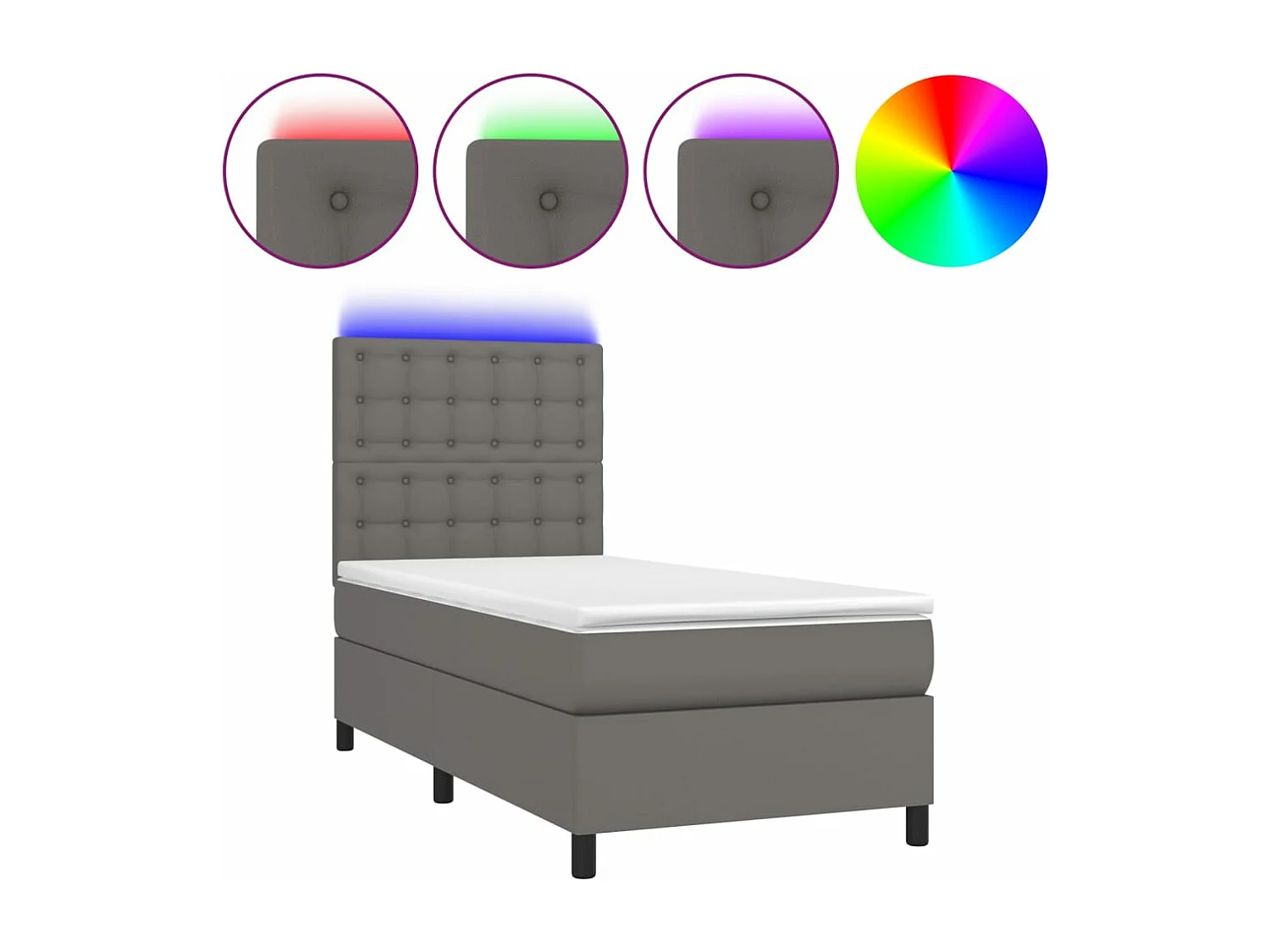 Cama box spring c/ colchão/LED 80x200 cm couro artificial cinza