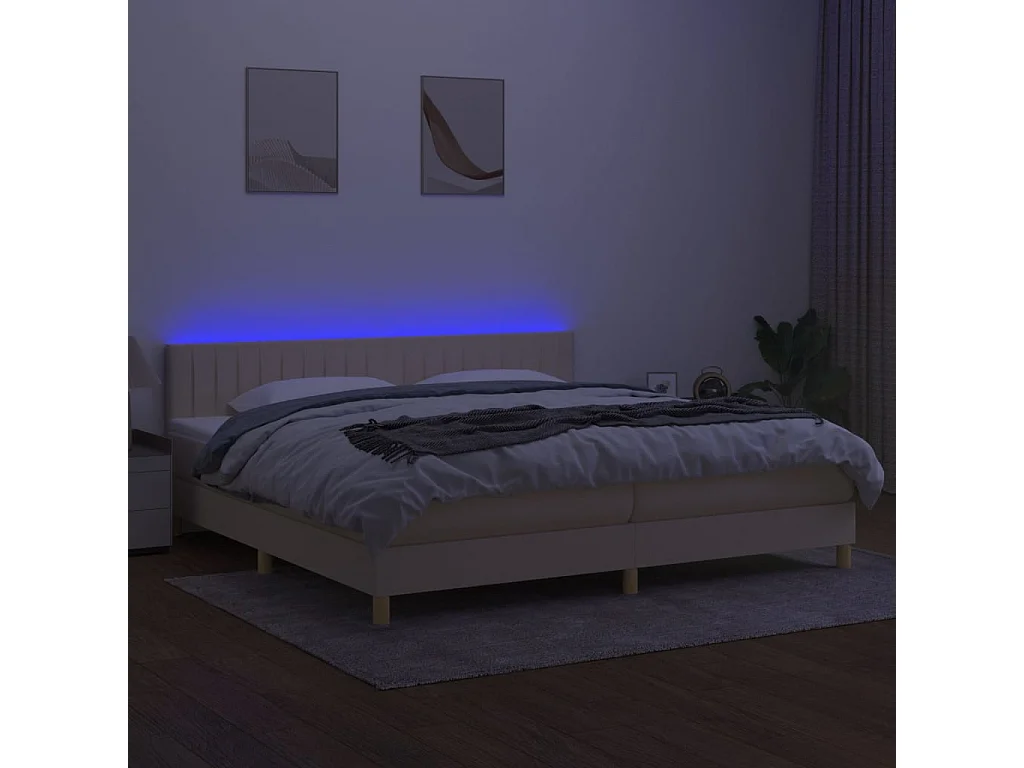 Sommier tapissier et matelas et LED Crème 200x200 cm Tissu