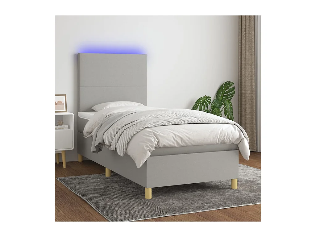 Cama box spring c/ colchão e LED 90x200 cm tecido cinza-claro