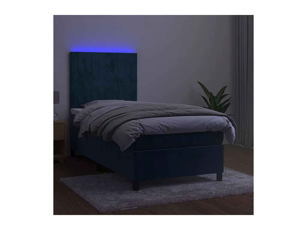 Cama box spring c/ colchão/LED 80x200 cm veludo azul-escuro