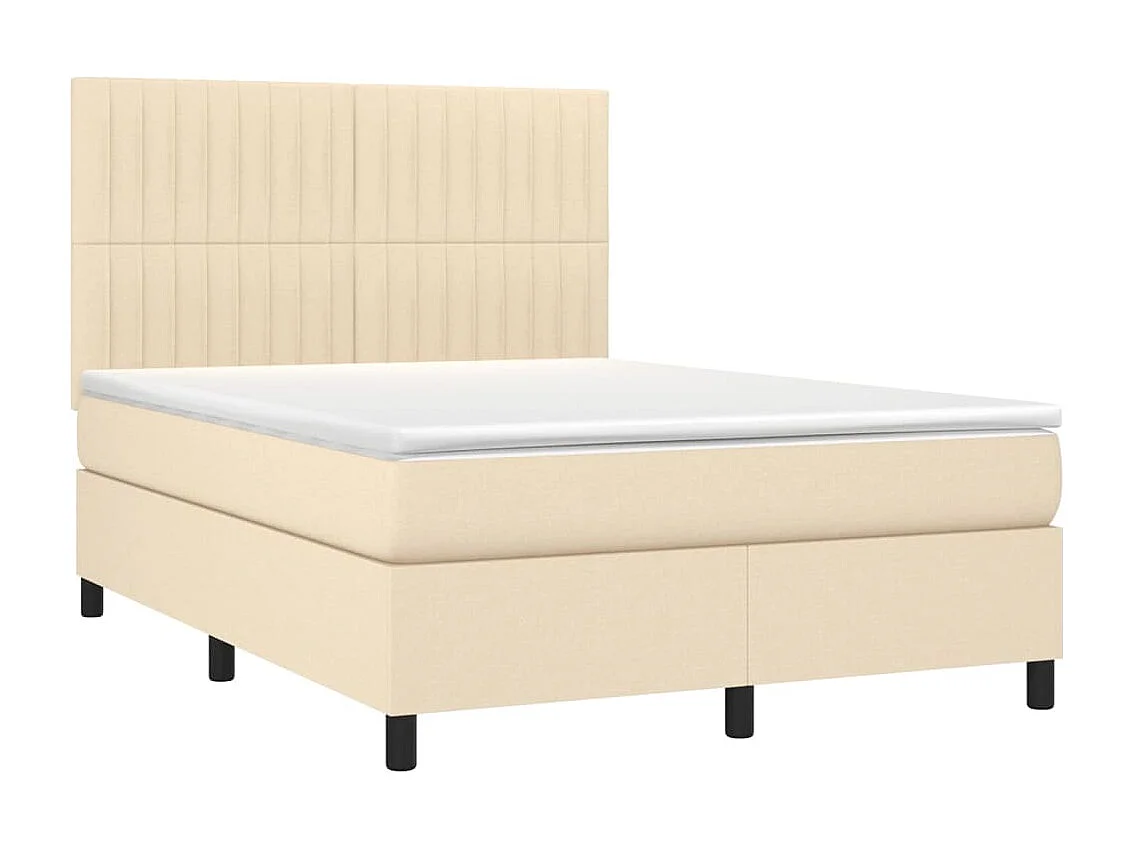 Sommier tapissier avec matelas et LED Crème 140x190 cm Tissu