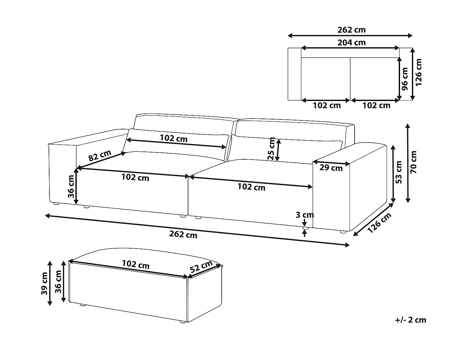 Sofa modułowa HELLNAR Welur Jasnobeżowy z otomaną dla 2 osób