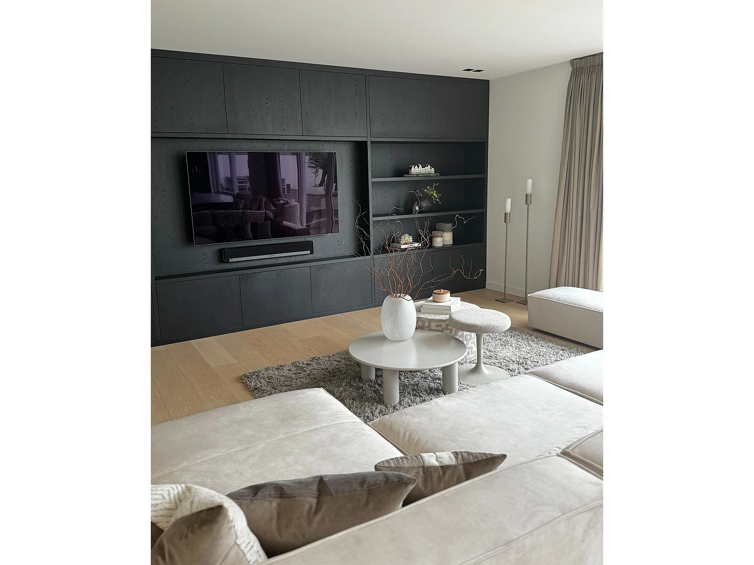 Canapé d'angle modulable HELLNAR Velours Beige clair 2 places Côté gauche