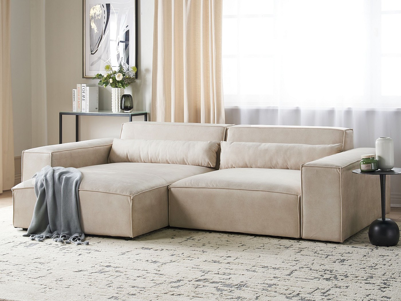 Canapé D'angle 2 Places Design Scandinave - Tissu Chenille Doux, Rembourrage épais, Poches Latérales, Gris