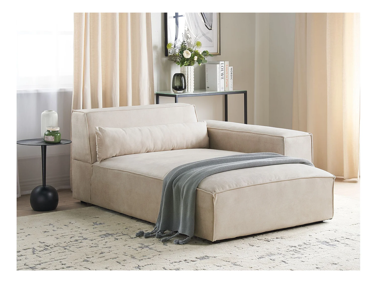 Chaise longue côté droite HELLNAR Velours Beige clair