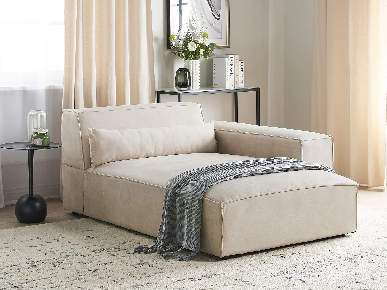 Chaise longue côté gauche HELLNAR Velours Beige clair