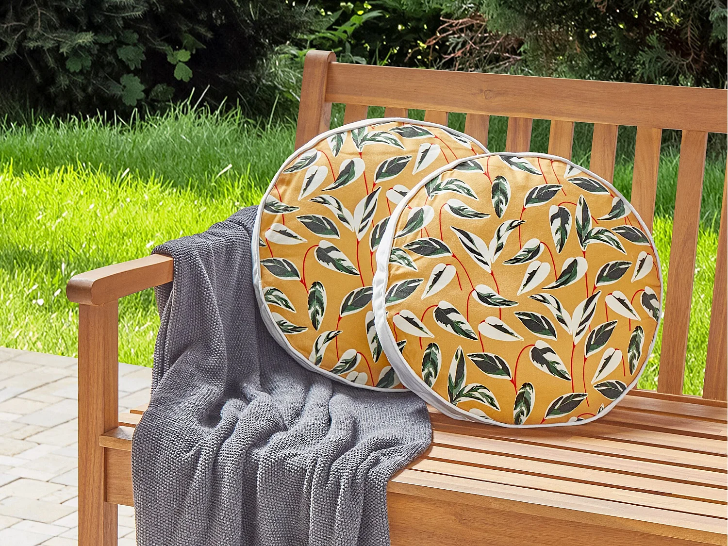 Gartenkissen gelb / bunt ⌀ 40 cm rund Blätter Muster Taggia