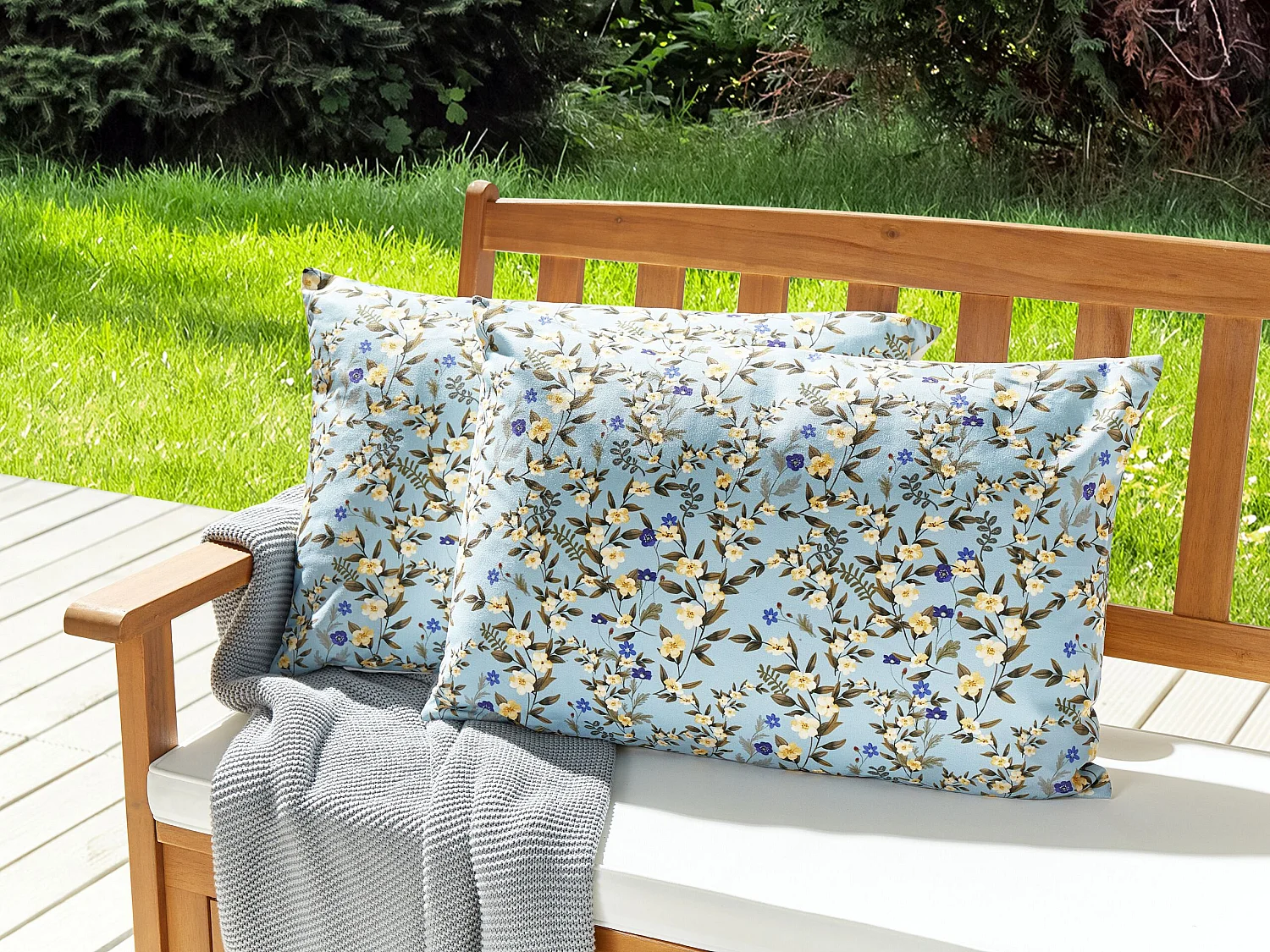 Set di 2 cuscini da esterno VALLORIA 40 x 60 cm Blu Trama floreale