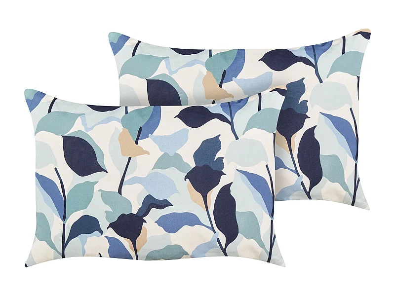 Gartenkissen 2er Set blau 40x60 cm rechteckig Pflanzenmuster Blattmotiv Veglino