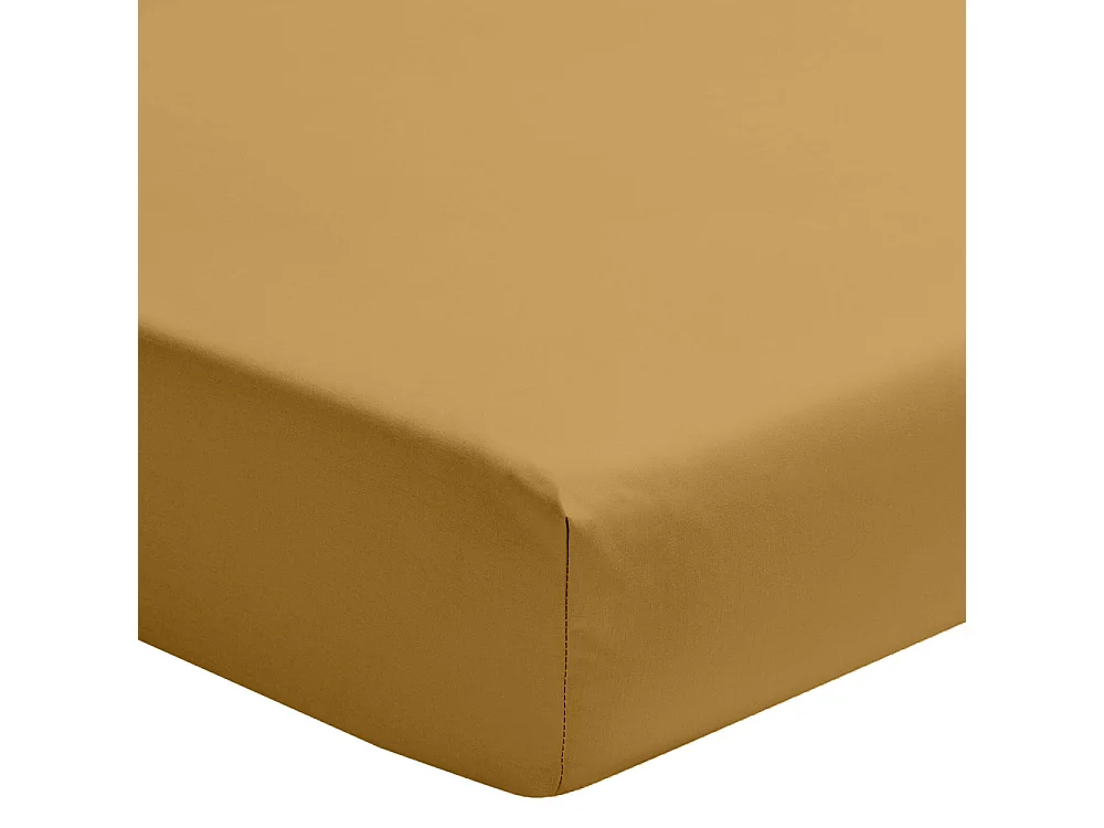 Como - Drap housse jaune curry en percale de coton - 140x190cm