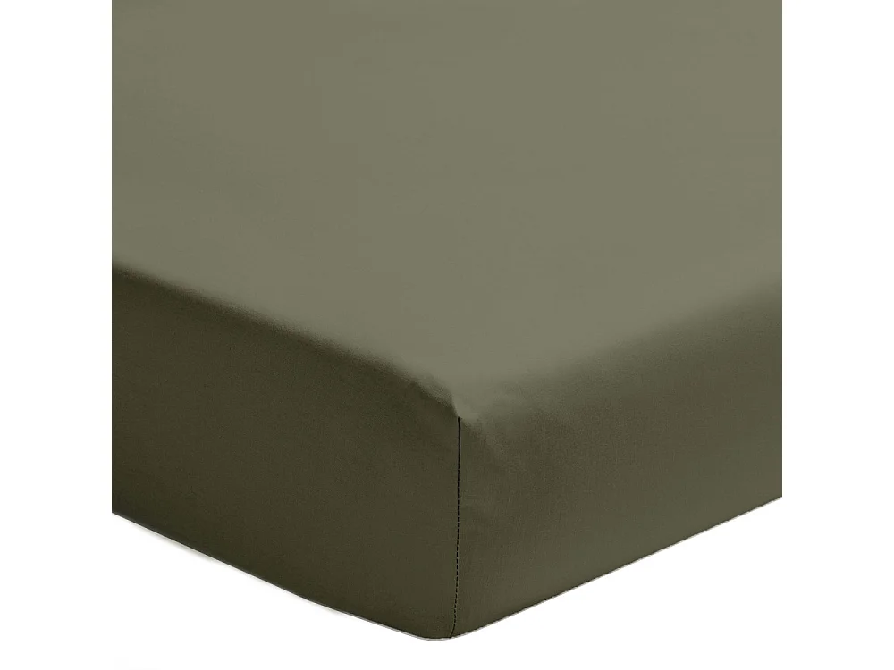 Como - Drap housse vert kaki en percale de coton - 180x200cm