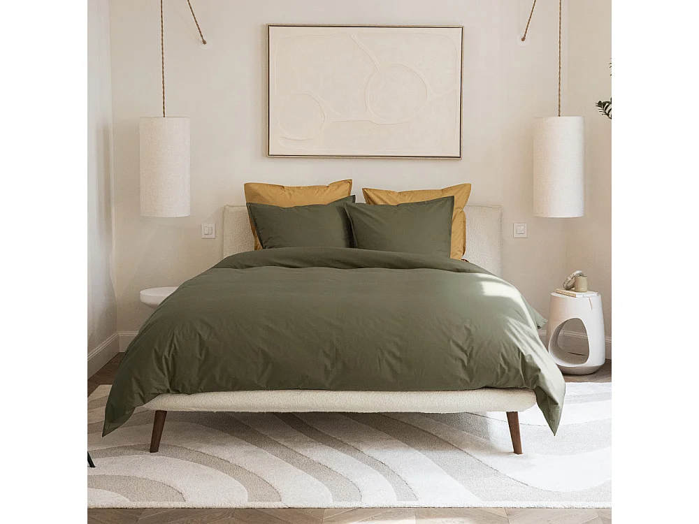 Como - Drap housse vert kaki en percale de coton - 180x200cm