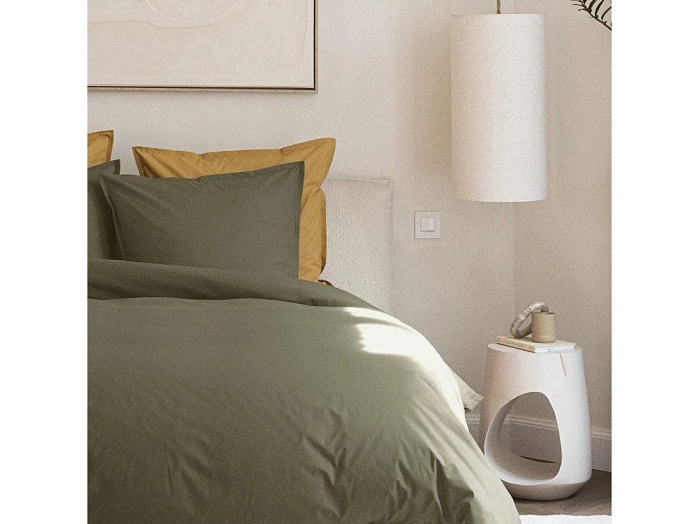 Como - Drap housse vert kaki en percale de coton - 180x200cm