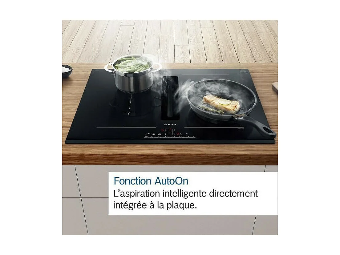Table induction Aspirante - BOSCH SER6 - PVQ811H26E Noir - 4-foyers - Home Connect - L802xP522 mm