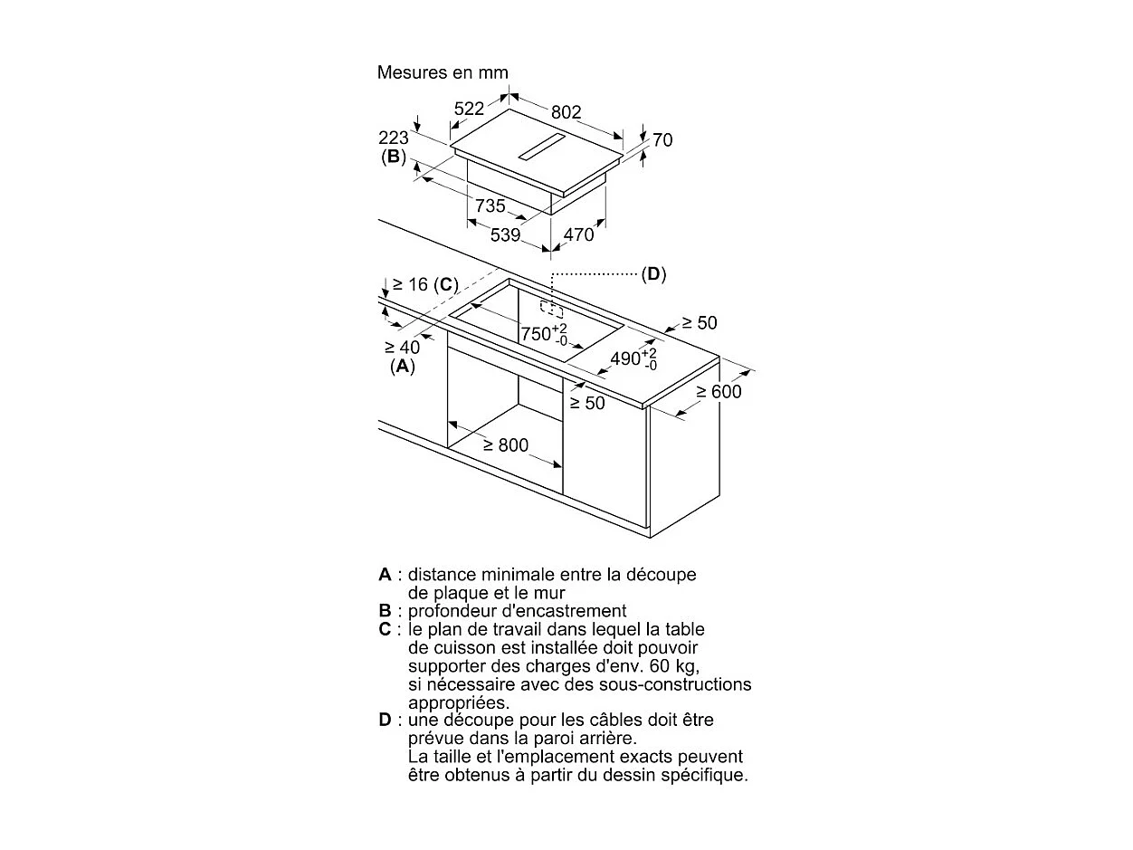 Table induction Aspirante - BOSCH SER6 - PVQ811H26E Noir - 4-foyers - Home Connect - L802xP522 mm