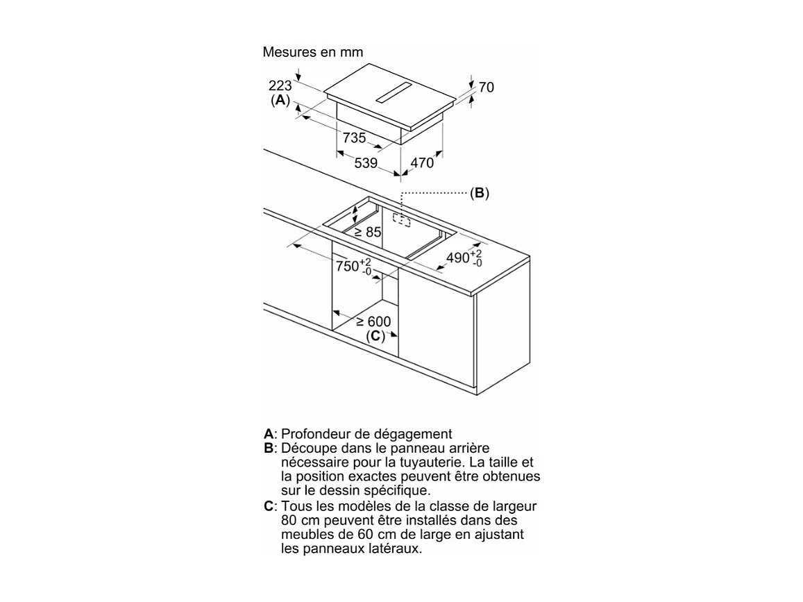 Table induction Aspirante - BOSCH SER6 - PVQ811H26E Noir - 4-foyers - Home Connect - L802xP522 mm