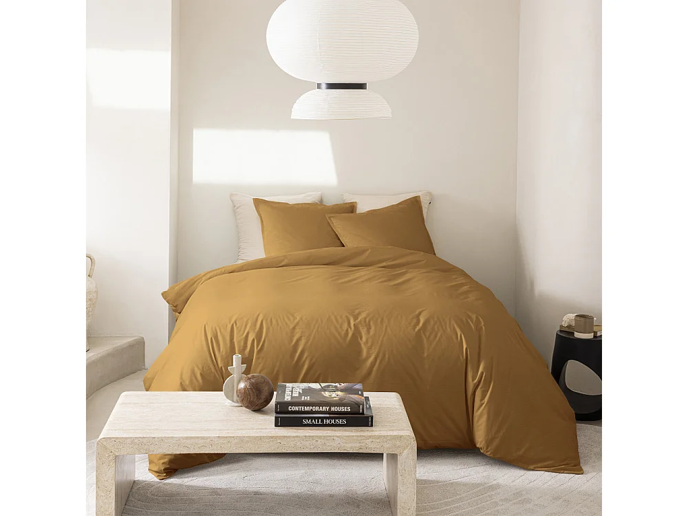 Como - Housse de couette jaune curry en percale de coton - 240x260cm
